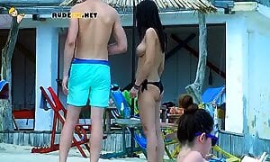 Energetic Young Nudist Girl Have Fun Outdoors