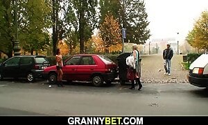 80 Years old Blonde Prostitute Rides his Horny Cock