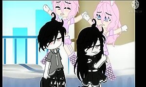 Cute submissive bunnies have sex with two vampires