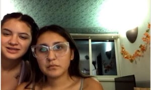 Shocked girls watch me cum