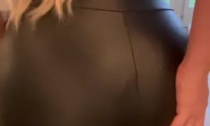 Girl farts in shiny leggings