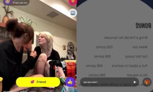 Girls kiss in monkey