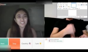 Shy asian shows tongue for cum