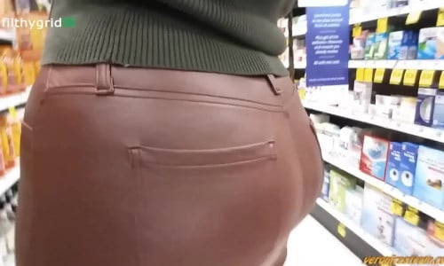 Public fart in leather pants