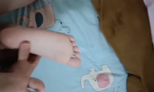 Young footjob training