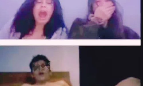 Two girls on Omegle watch in surprise the masturbation and ejaculation.